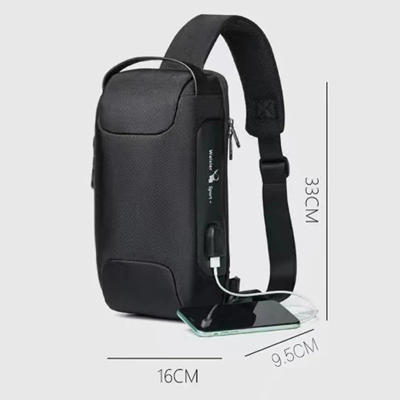 Shoulder Bag for Men Waterproof USB Man Crossbody Bag Anti-Theft Short Travel Messenger Sling Fashion Designer Chest Bag
