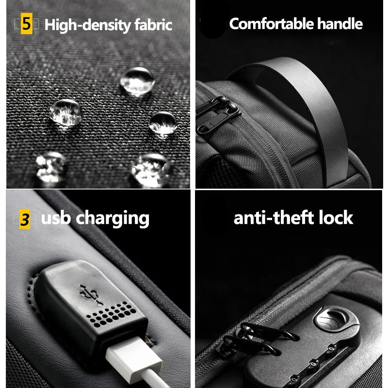 Shoulder Bag for Men Waterproof USB Man Crossbody Bag Anti-Theft Short Travel Messenger Sling Fashion Designer Chest Bag